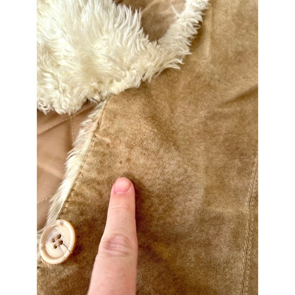Women’s Small Vintage Y2K Tan Suede Leather Cropped Afghan Penny Lane Jacket - Picture 10 of 13